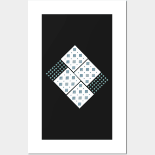 Shapes on the grid. A trendy geometric pattern of diamonds and dots in grey, green, black and white. A beautiful contemporary design, perfect for home decor, t-shirts and more. Posters and Art